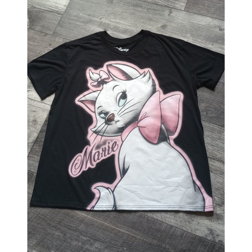 Disney Women's L Black Short Sleeve T-Shirt With Marie, Aristocats Graphic